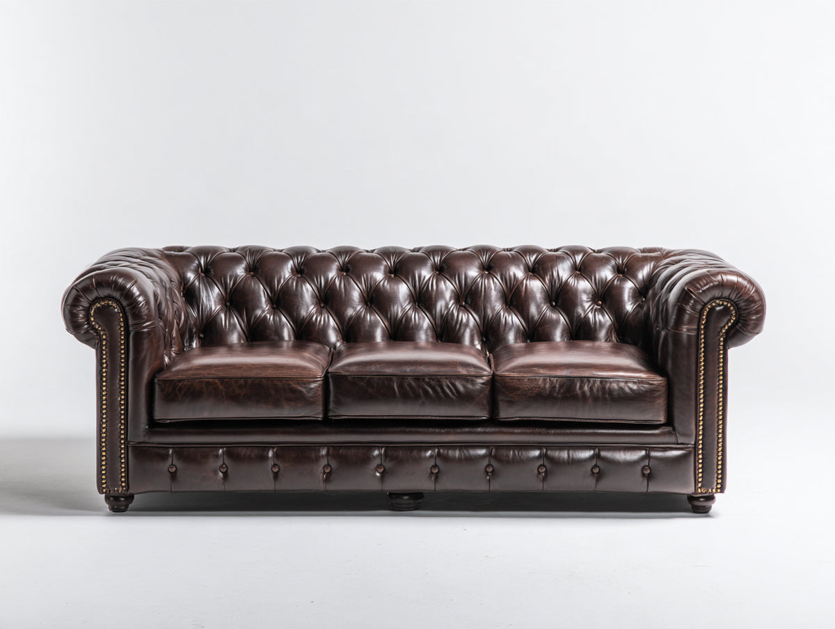 Divani a 3 posti - similpelle - 229 x 96 x 80 cm - marrone scuro - stile Chesterfield