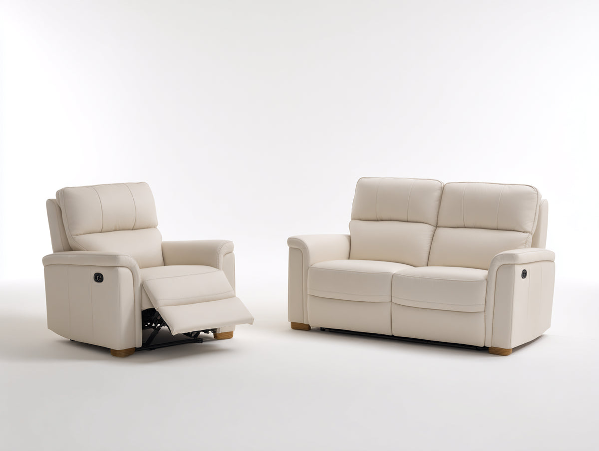 Set divani - pelle - 178 x 96 x 101 cm - beige chiaro - moderno reclinabile elettrico