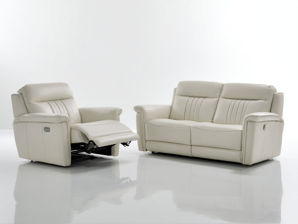 Set divani - pelle - 185 x 99 x 103 cm - crema - moderno reclinabile elettrico