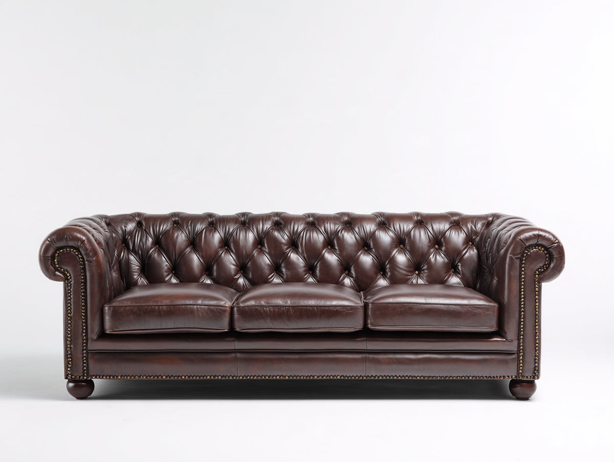 Divani a 3 posti - similpelle - 231 x 95 x 79 cm - marrone scuro - stile Chesterfield
