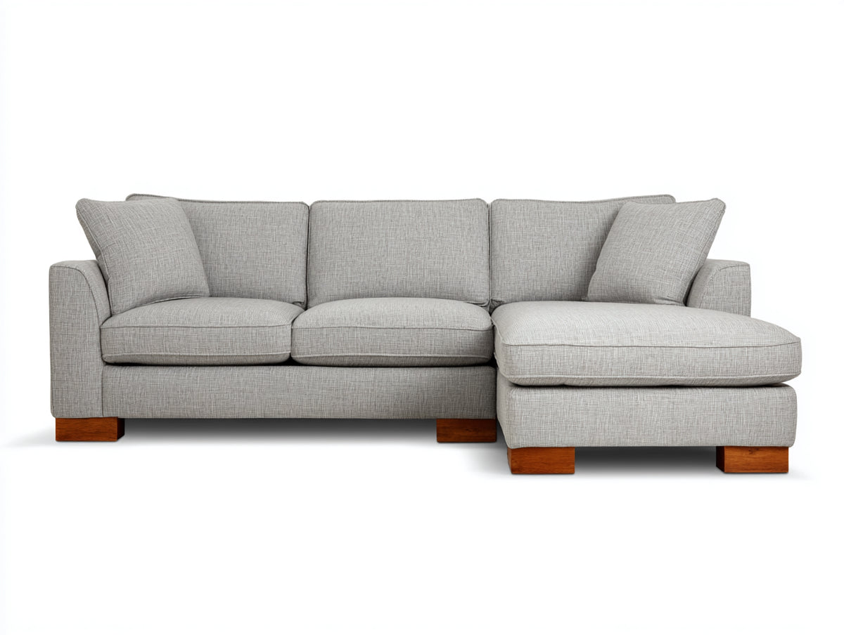 Divano angolare - tessuto-legno - 239 x 164 x 86 cm - beige chiaro - stile contemporaneo