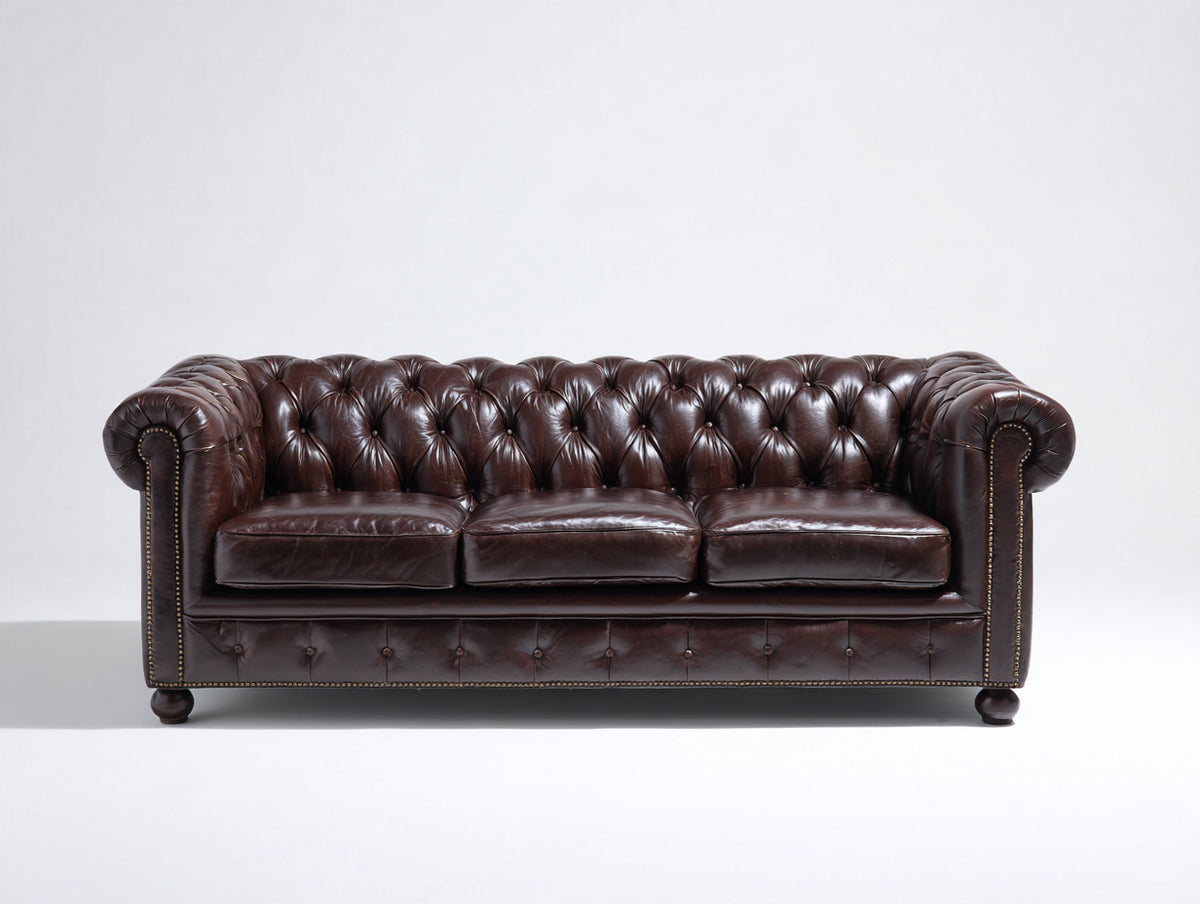 Divani a 3 posti - pelle - 230 x 95 x 79 cm - marrone scuro - stile Chesterfield