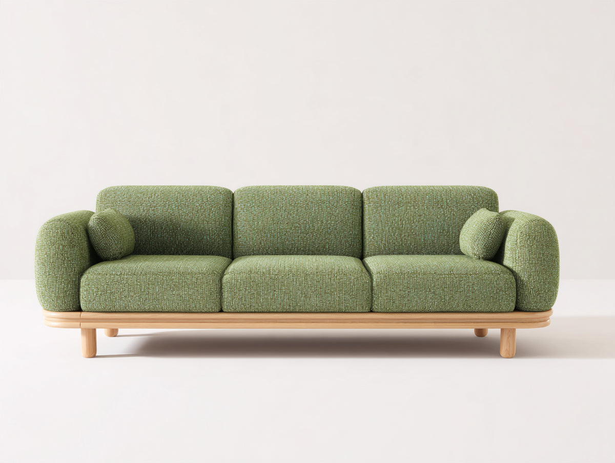Divani a 3 posti - tessuto-legno - 224 x 89 x 83 cm - verde salvia - stile scandinavo