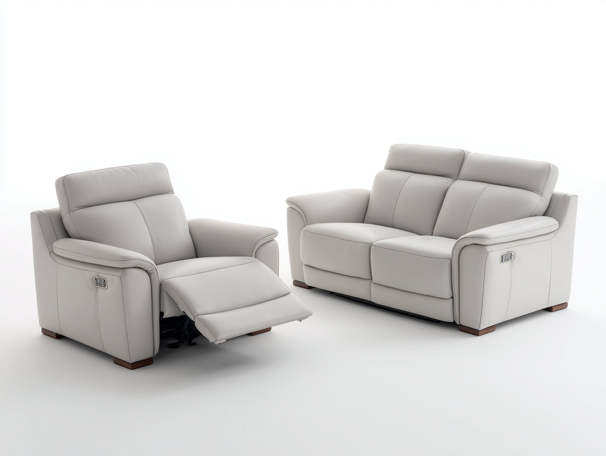 Set divani - pelle - 181 x 97 x 100 cm - grigio perla - contemporaneo reclinabile elettrico