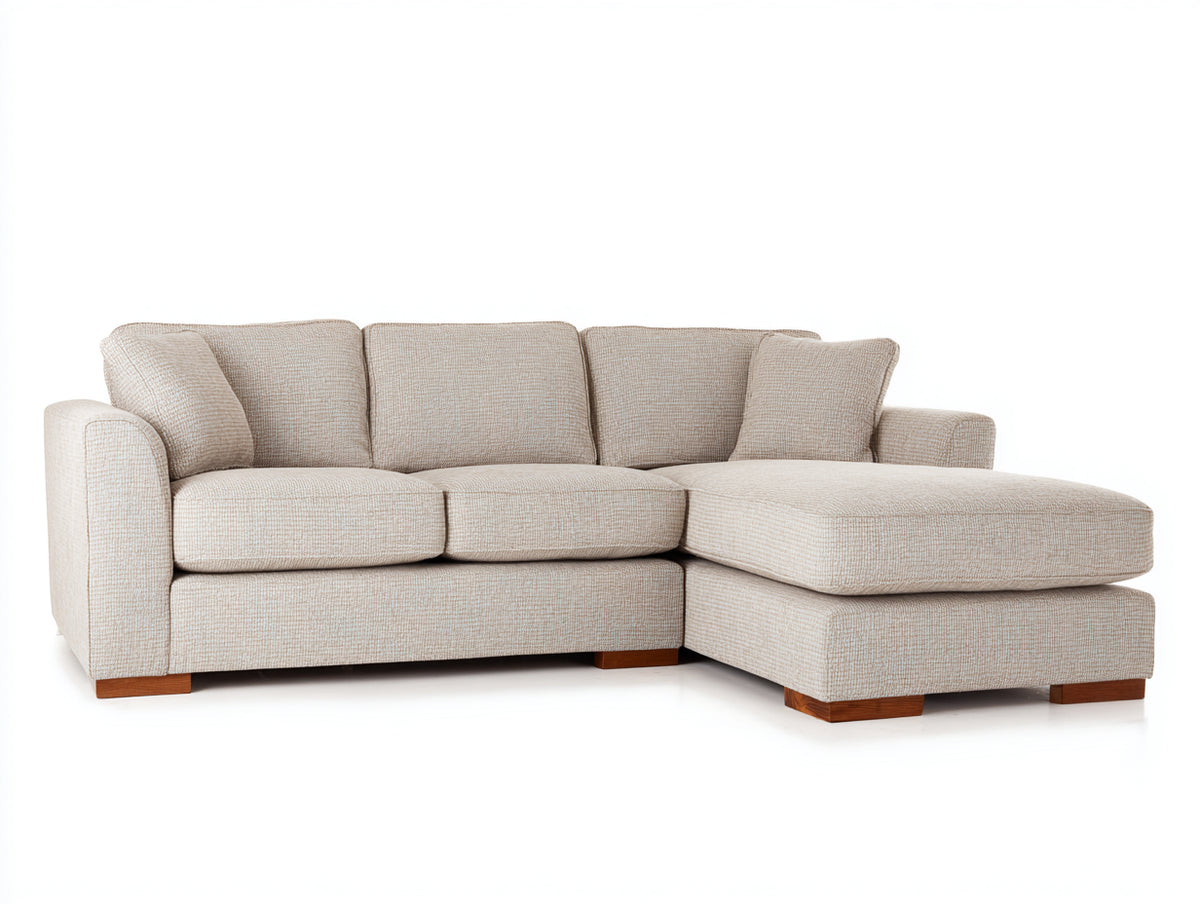 Divano angolare - tessuto-legno - 239 x 164 x 86 cm - beige chiaro - stile contemporaneo