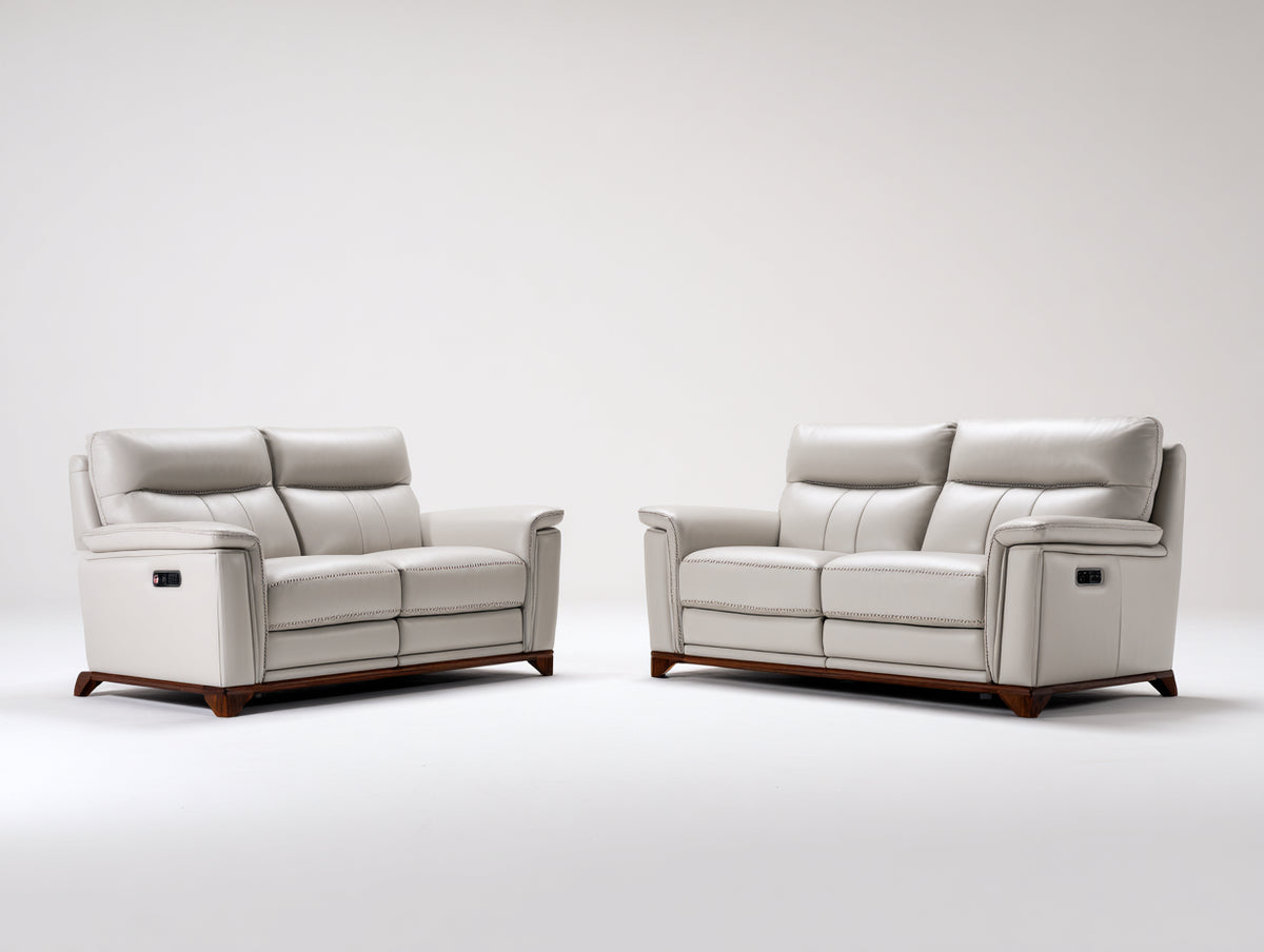 Set divani - pelle - 176 x 94 x 100 cm - grigio perla-marrone - contemporaneo reclinabile elettrico