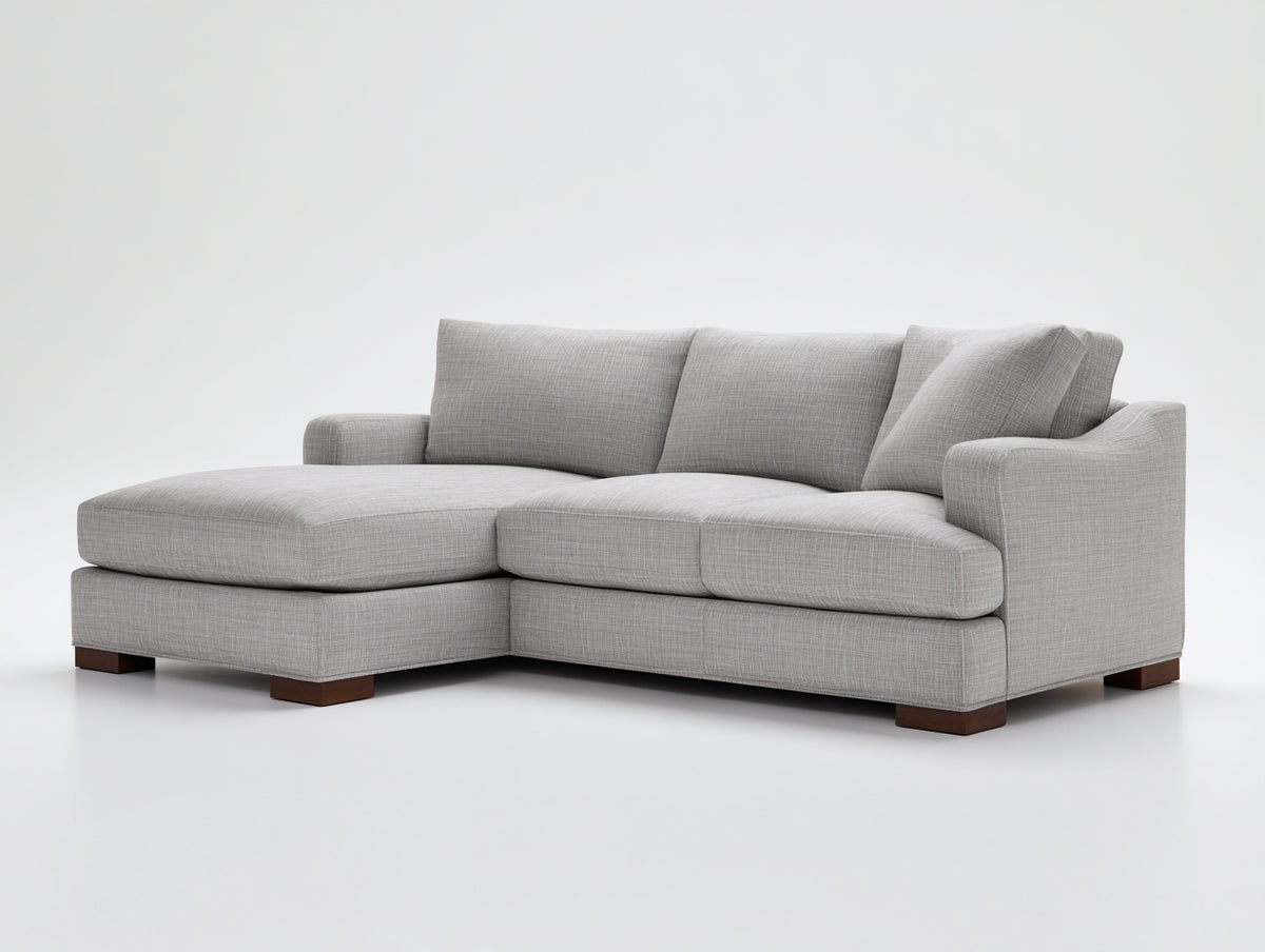 Divano angolare - tessuto-legno - 238 x 165 x 87 cm - grigio chiaro - stile contemporaneo