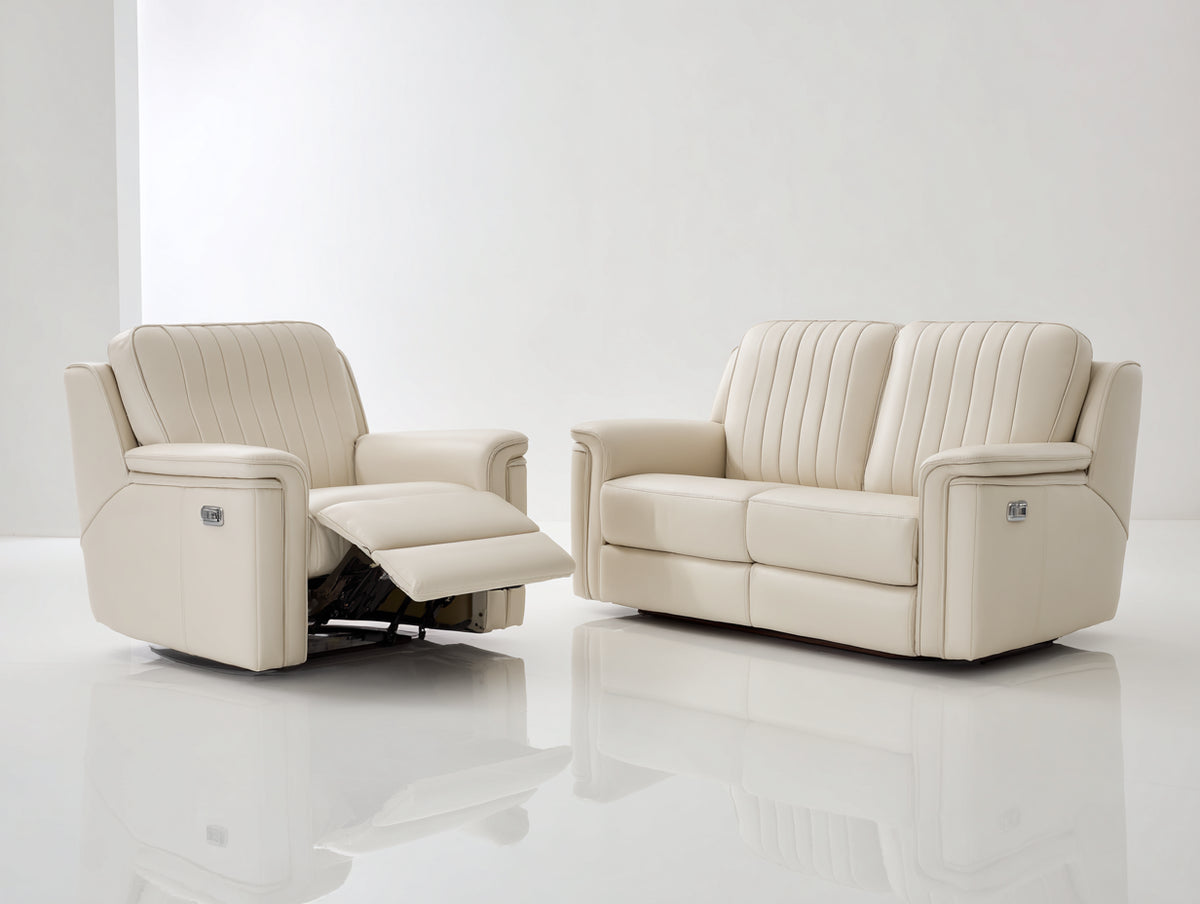 Set divani - pelle - 177 x 97 x 102 cm - avorio - contemporaneo reclinabile elettrico