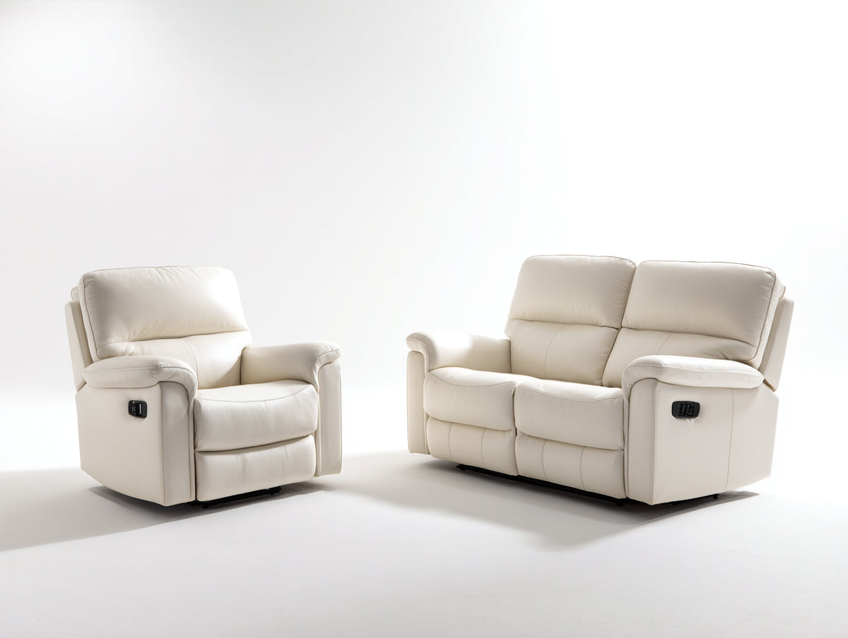 Set divani - pelle - 182 x 98 x 104 cm - avorio - contemporaneo reclinabile elettrico