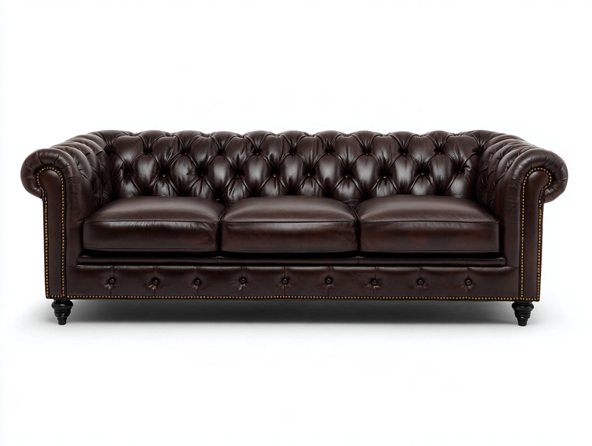 Divani a 3 posti - pelle - 235 x 97 x 80 cm - marrone scuro - stile Chesterfield