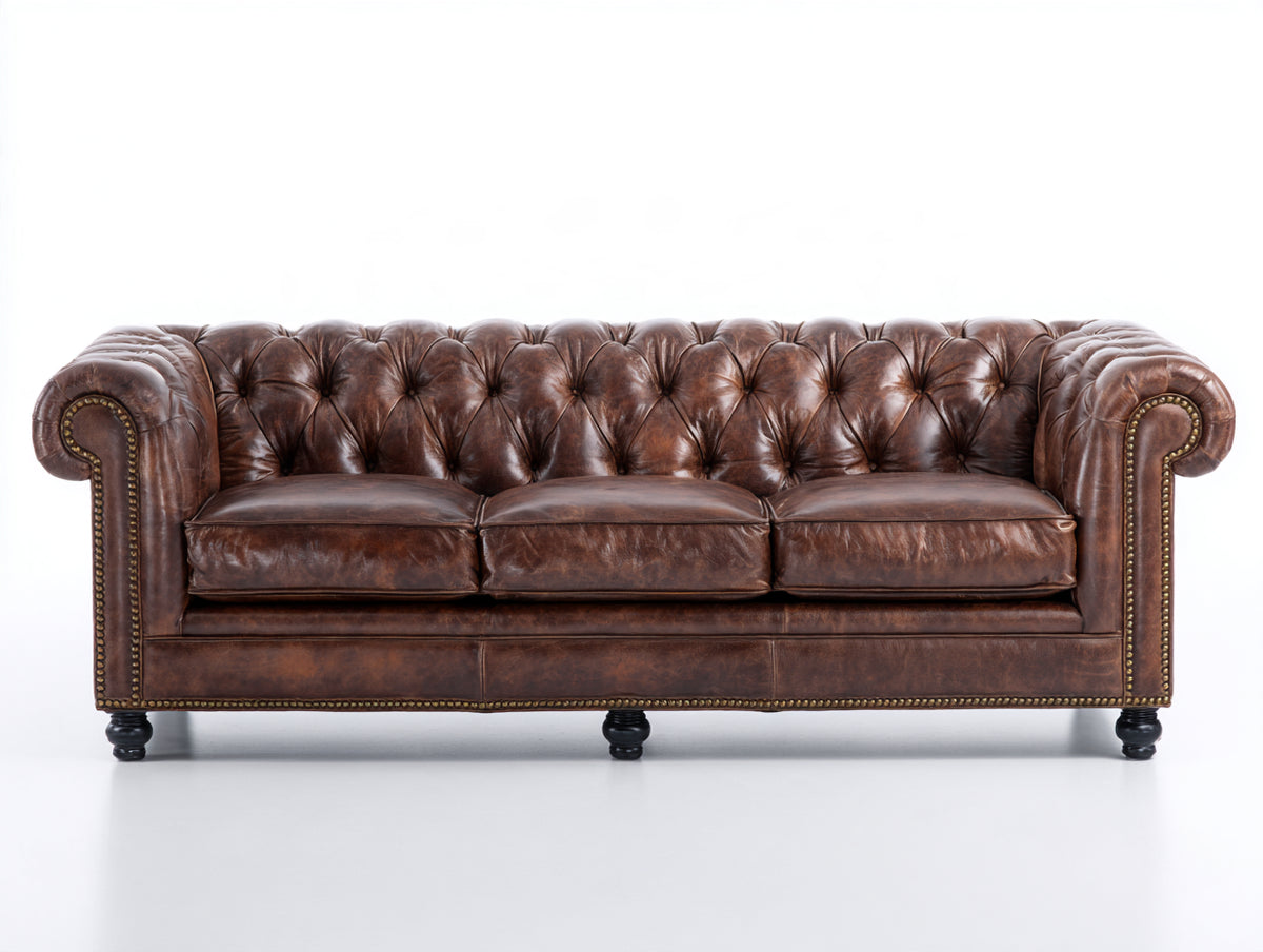 Divani a 3 posti - pelle - 232 x 96 x 80 cm - marrone - stile Chesterfield