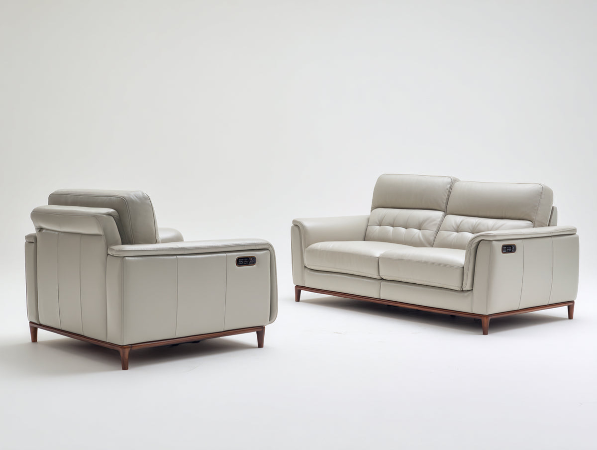 Set divani - pelle - 182 x 96 x 101 cm - grigio chiaro-marrone - moderno reclinabile elettrico