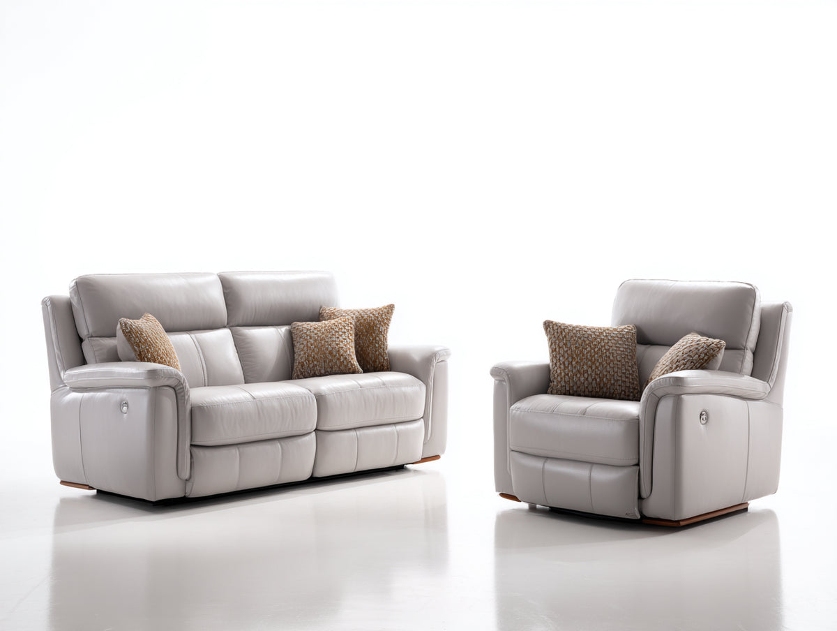 Set divani - pelle - 181 x 97 x 104 cm - grigio chiaro - contemporaneo reclinabile comfort