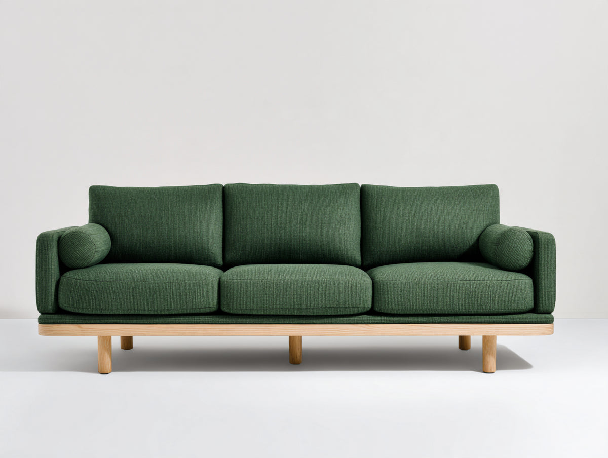 Divani a 3 posti - tessuto-legno - 230 x 92 x 84 cm - verde bosco - stile scandinavo