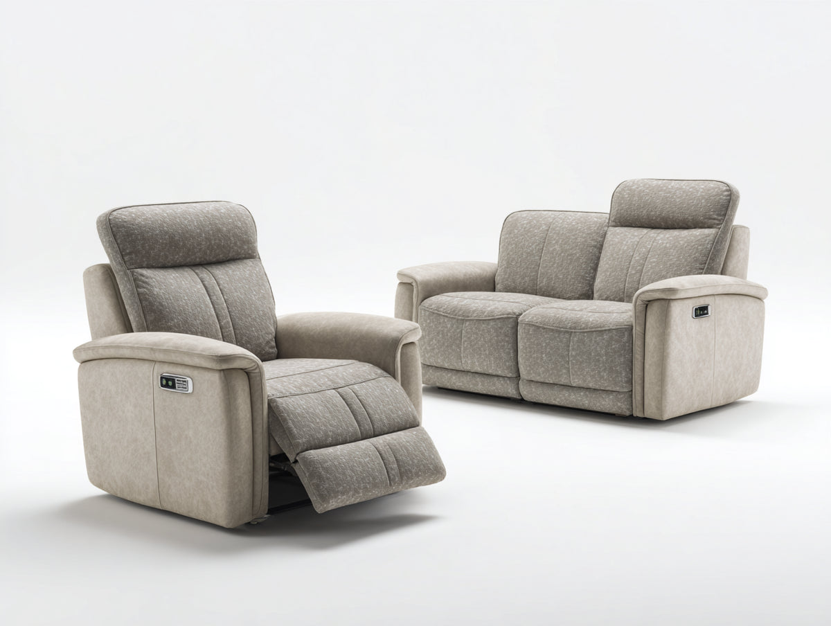 Set divani - tessuto - 182 x 100 x 105 cm - tortora - moderno reclinabile elettrico