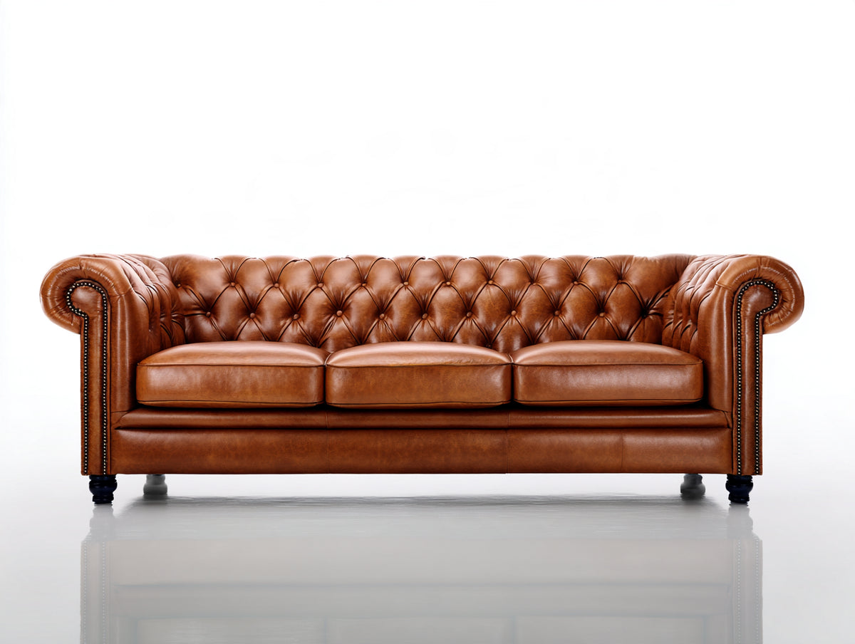 Divani a 3 posti - pelle - 228 x 94 x 78 cm - marrone - stile Chesterfield