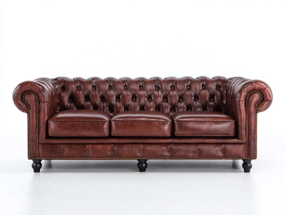 Divani a 3 posti - similpelle - 234 x 97 x 80 cm - marrone - stile Chesterfield