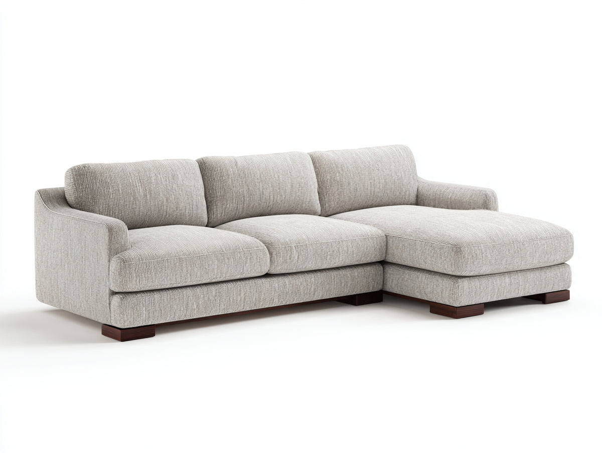 Divano angolare - tessuto-legno - 240 x 164 x 86 cm - grigio chiaro - stile contemporaneo