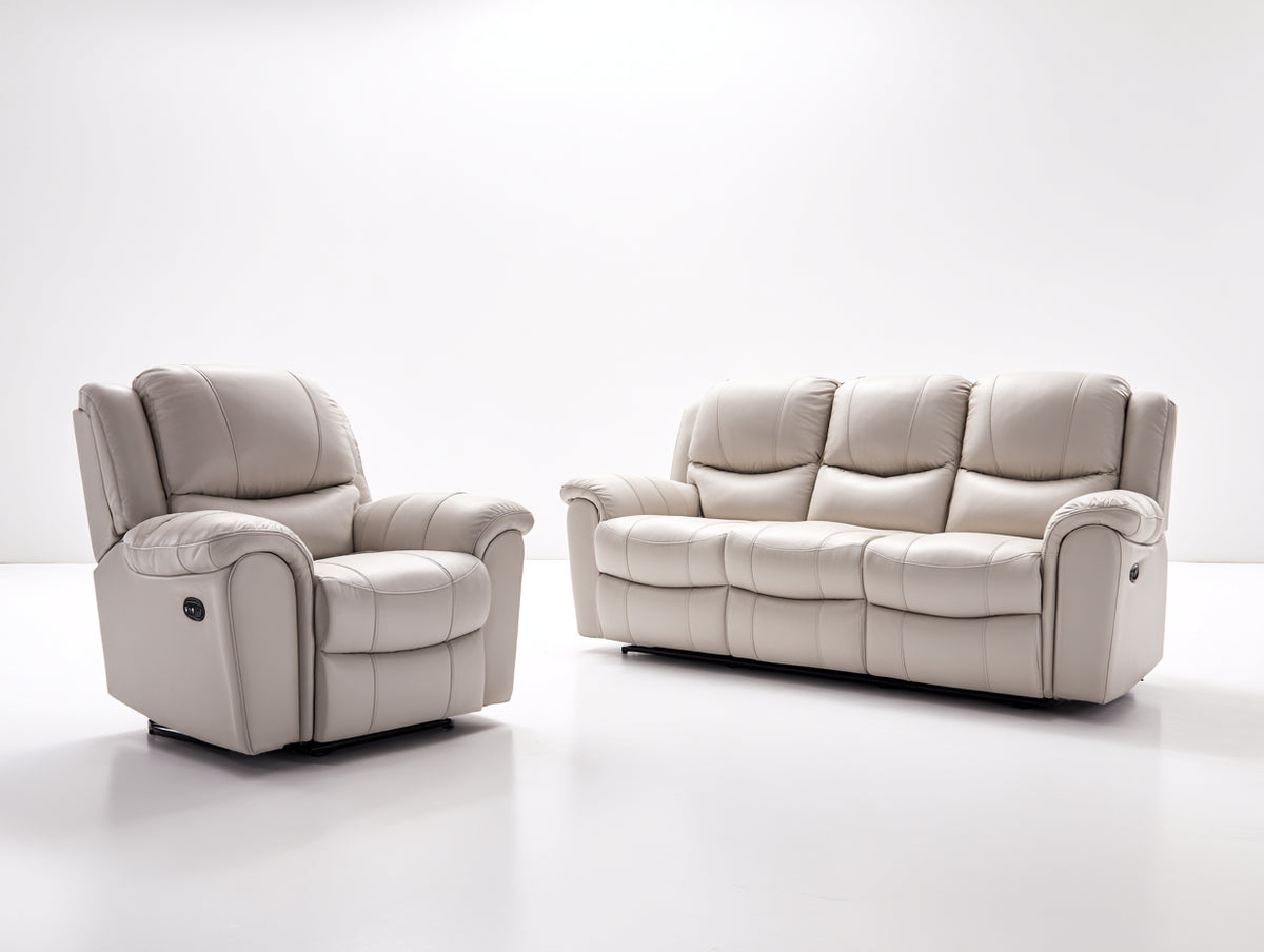 Set divani - pelle - 206 x 98 x 103 cm - beige chiaro - classico reclinabile elettrico