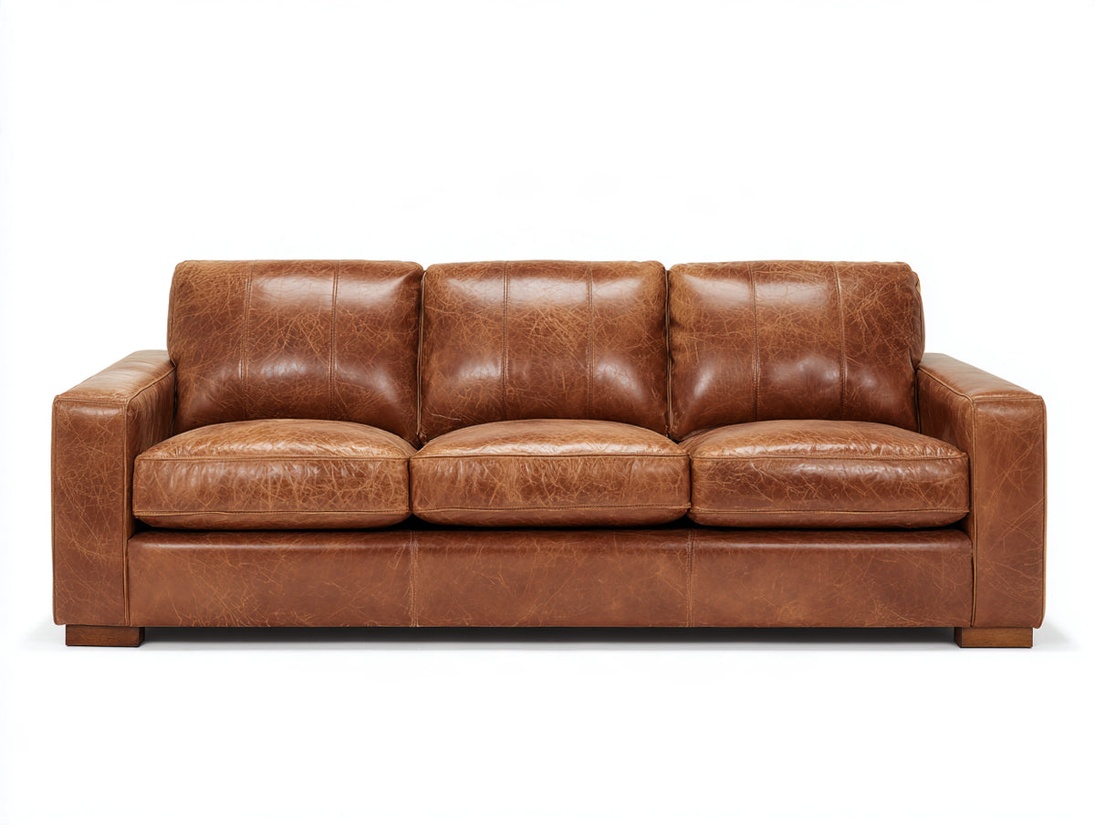 Divani a 3 posti - similpelle - 224 x 94 x 86 cm - marrone cognac - stile contemporaneo