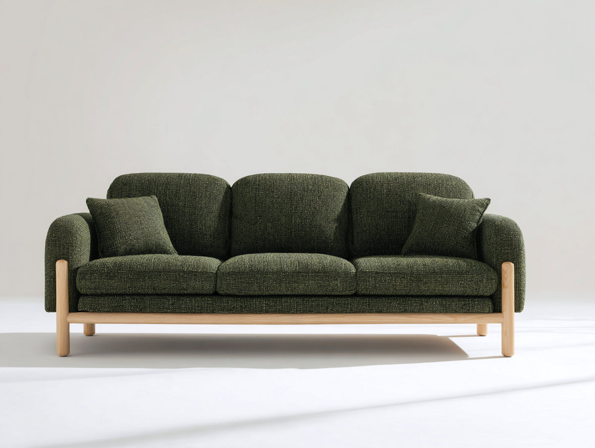 Divani a 3 posti - tessuto-legno - 223 x 91 x 85 cm - verde oliva scuro - stile scandinavo