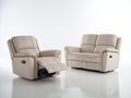 Set divani - pelle - 182 x 98 x 104 cm - beige chiaro - classico reclinabile elettrico