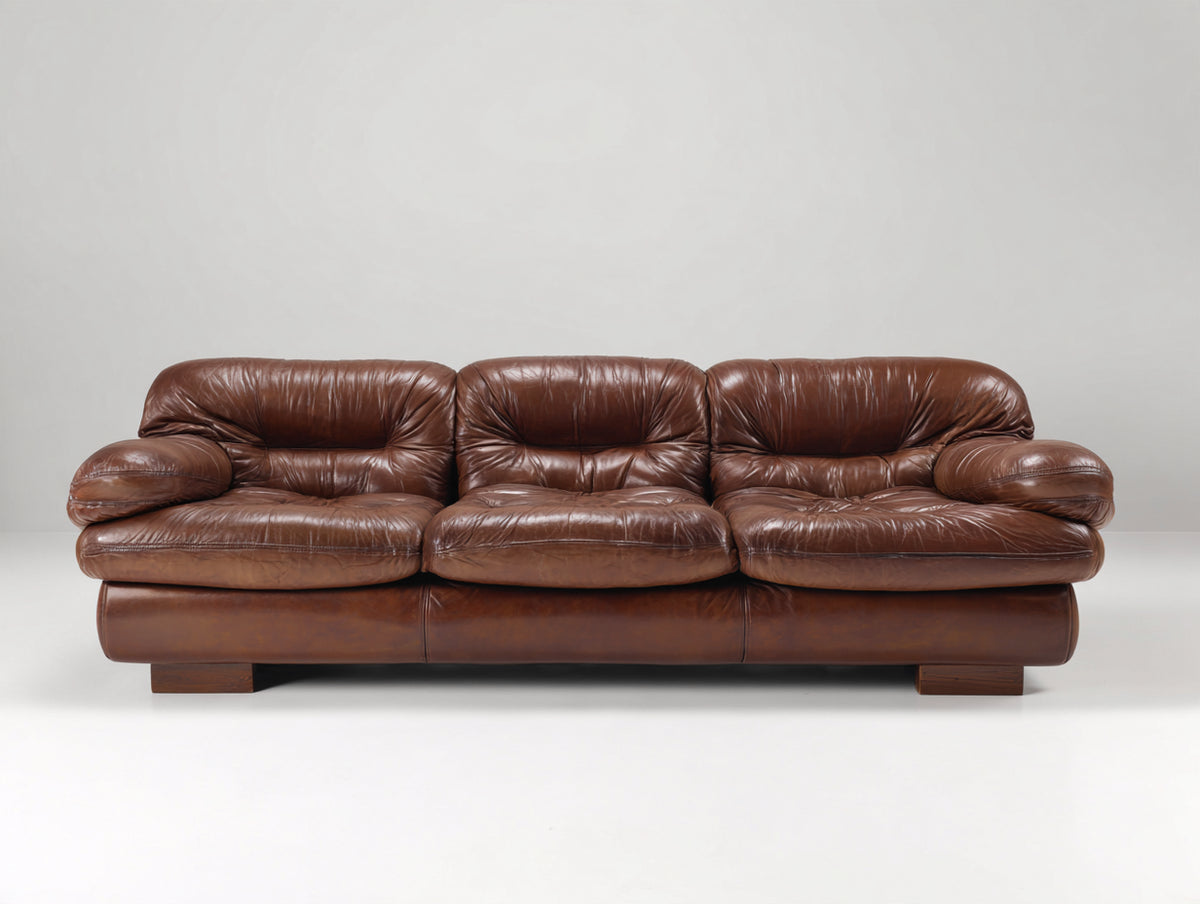 Divani a 3 posti - similpelle-legno - 225 x 102 x 88 cm - marrone - stile contemporaneo