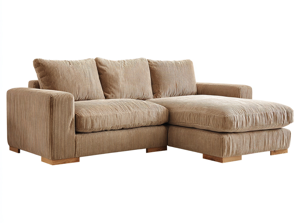 Divano angolare - velluto a coste-legno - 250 x 170 x 90 cm - beige - stile contemporaneo