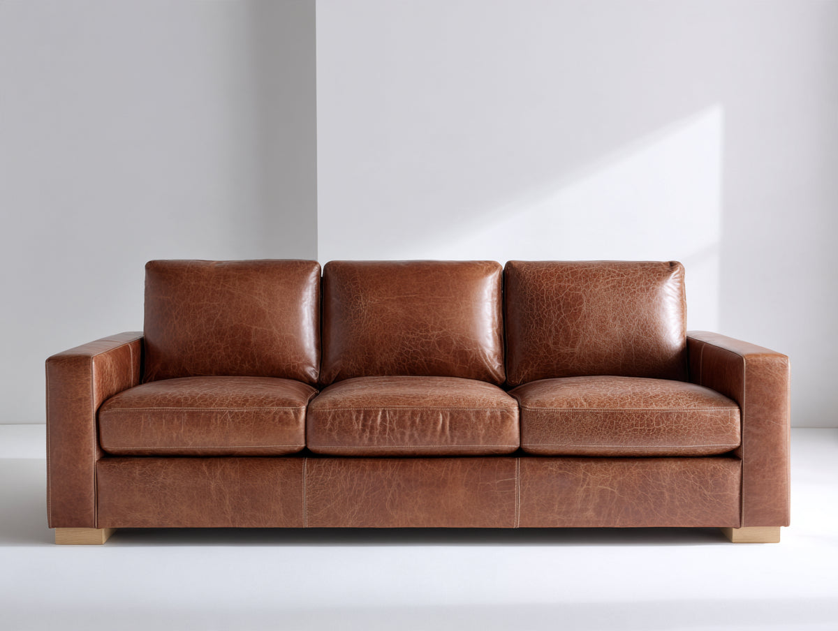 Divani a 3 posti - similpelle - 218 x 92 x 86 cm - marrone cognac - stile contemporaneo