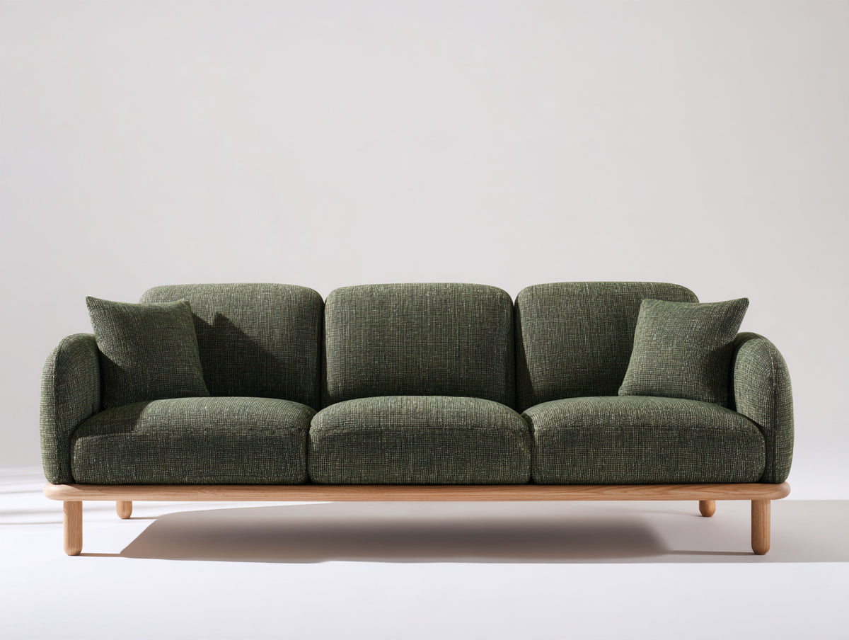 Divani a 3 posti - tessuto-legno - 226 x 91 x 84 cm - verde oliva - stile scandinavo