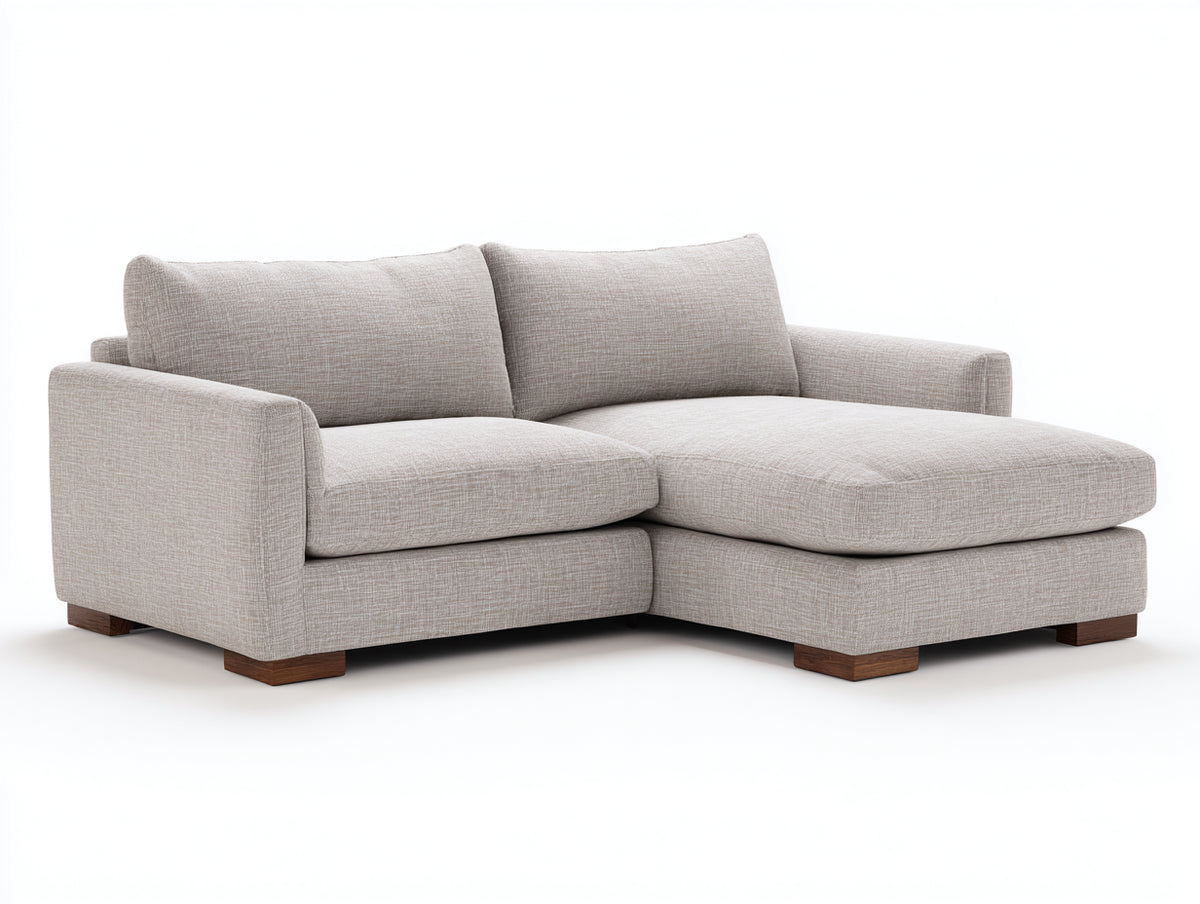 Divano angolare - tessuto-legno - 228 x 158 x 84 cm - beige chiaro - stile contemporaneo