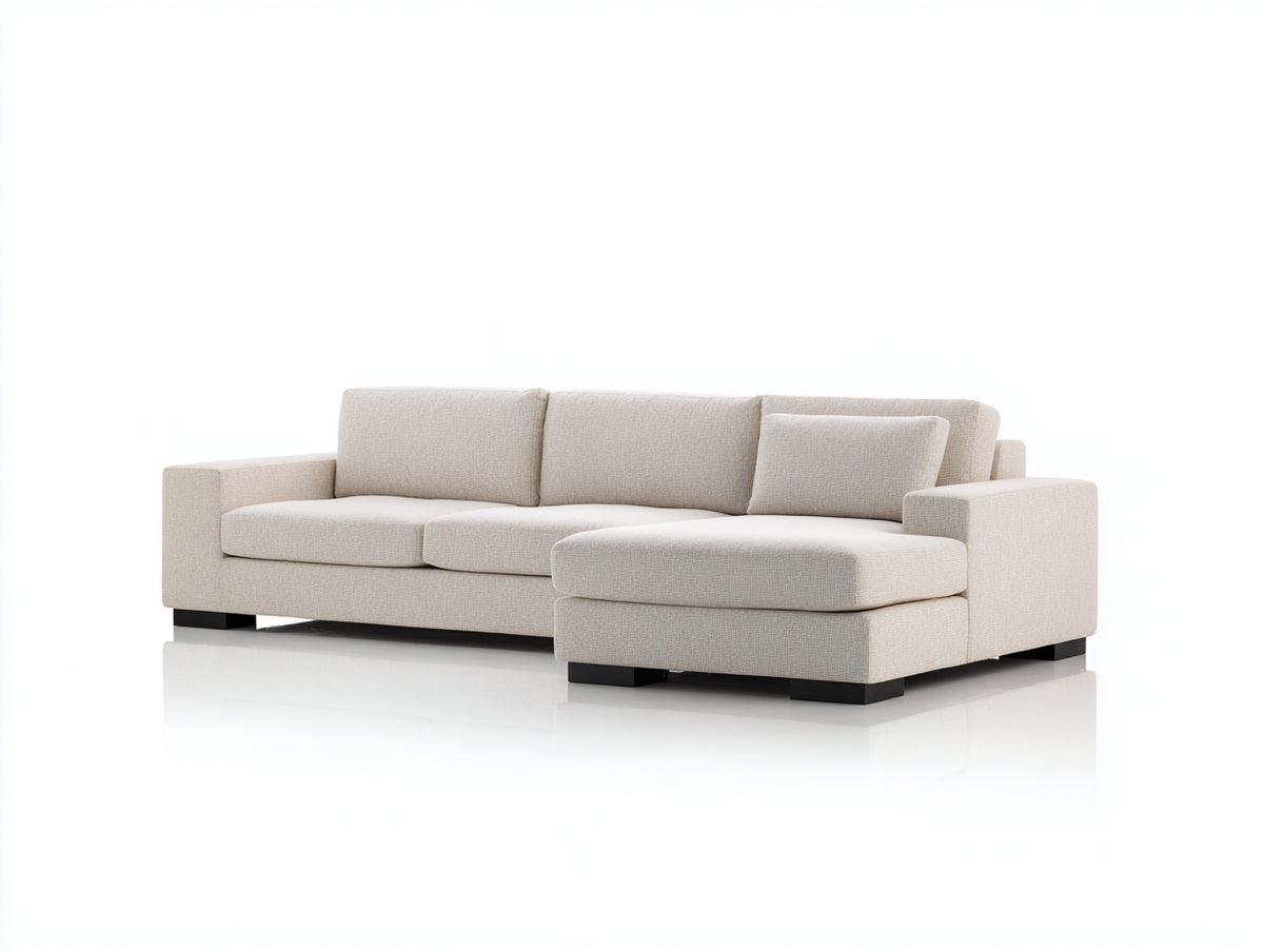 Divano angolare - tessuto-legno - 234 x 160 x 84 cm - beige chiaro - stile moderno