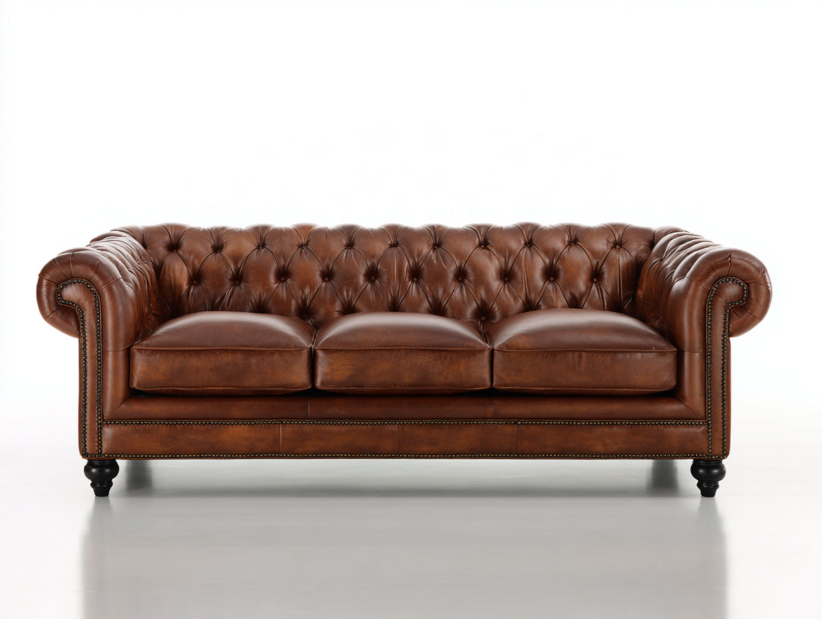 Divani a 3 posti - similpelle - 230 x 95 x 78 cm - marrone - stile Chesterfield
