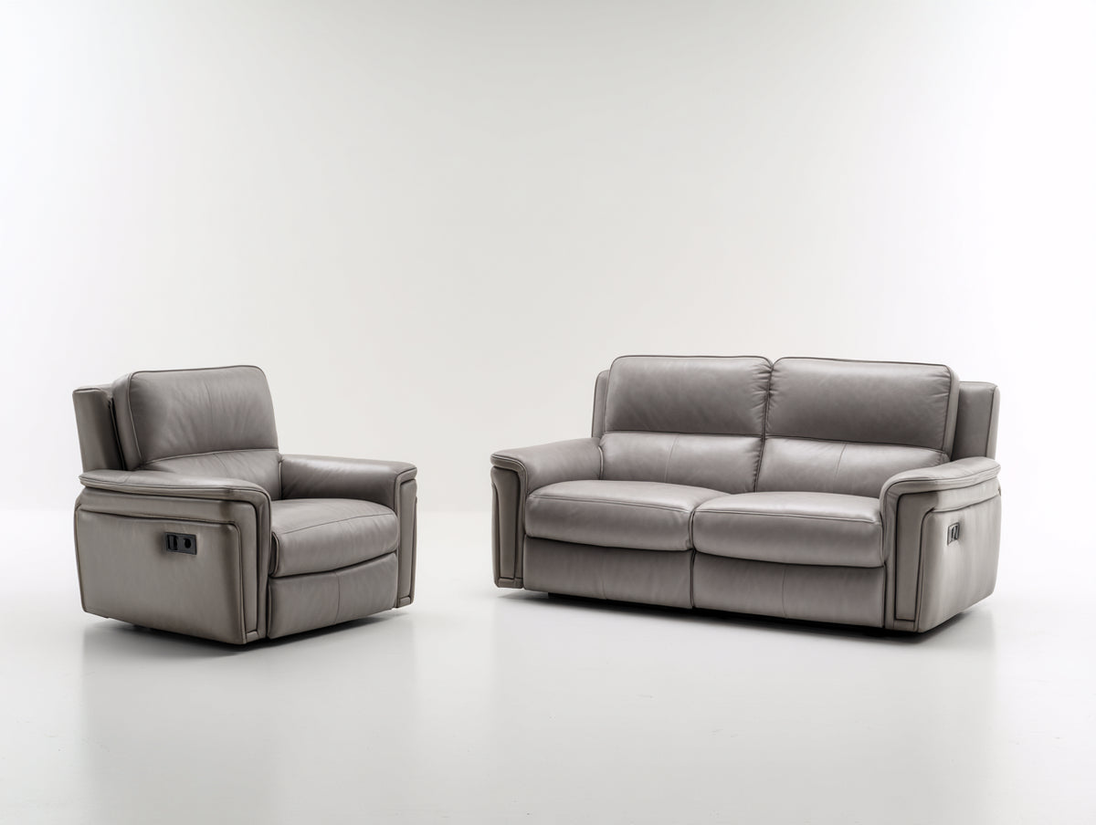 Set divani - pelle - 184 x 97 x 100 cm - grigio - moderno reclinabile elettrico
