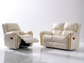 Set divani - pelle - 185 x 101 x 107 cm - avorio - classico reclinabile elettrico